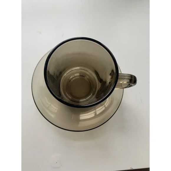 VTG Single Arcoroc France Smokey Gray Coffee Mug And Saucer Rare - Picture 4 of 7